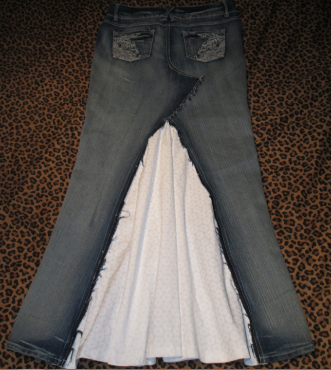 repurposed jeans as maxi skirt